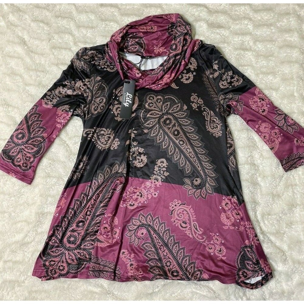 Lily By Firmiana Womens Top Tunic Floral Sz Large NWT